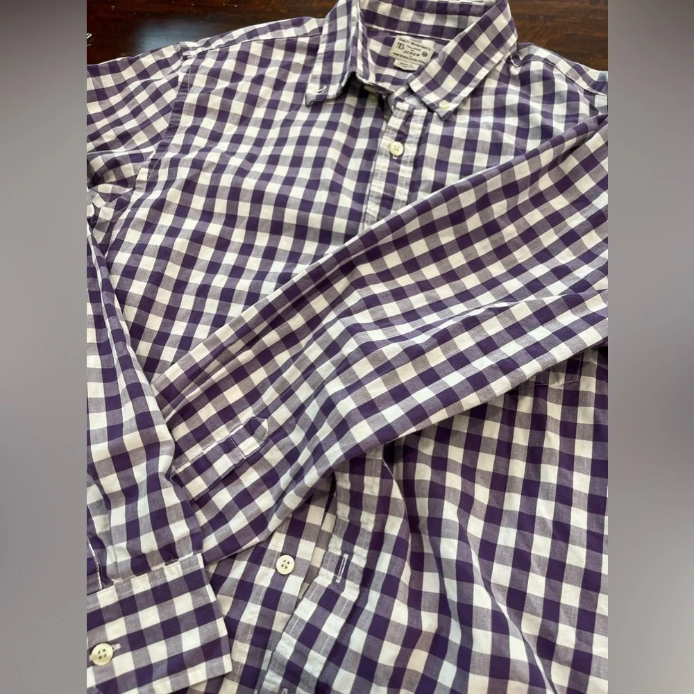J crew purple‎ white check-button down-size medium-unisex-all cotton! 1980s VTG